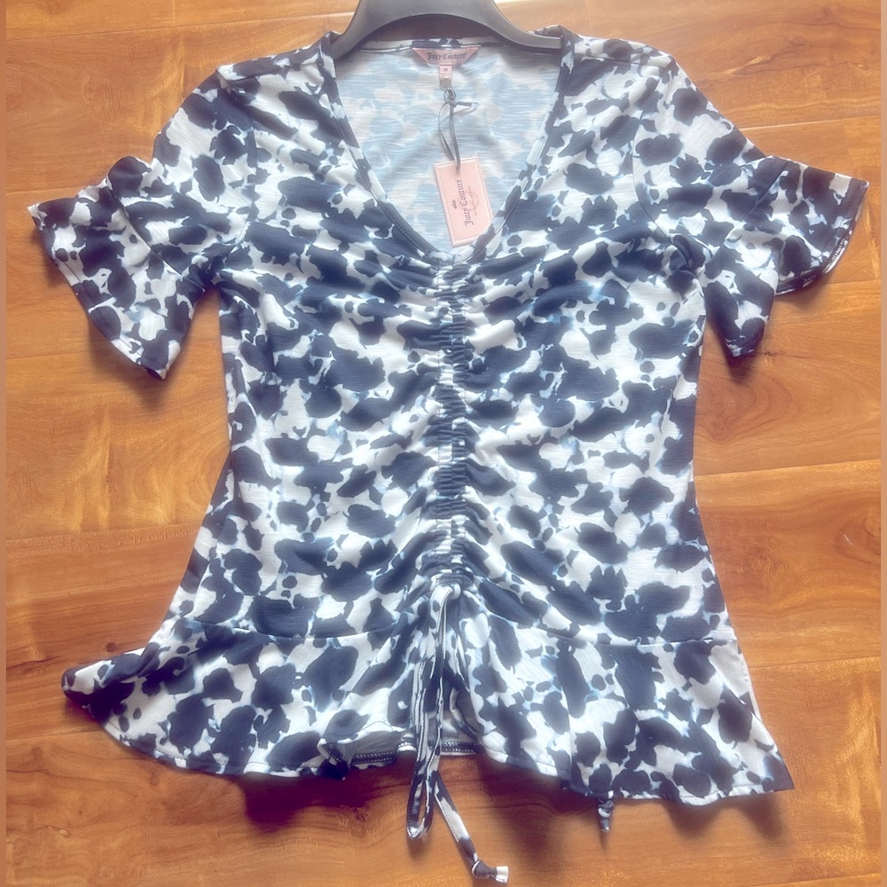Juicy Couture - Super Cute Navy & White Print Top - NWT - Sz M